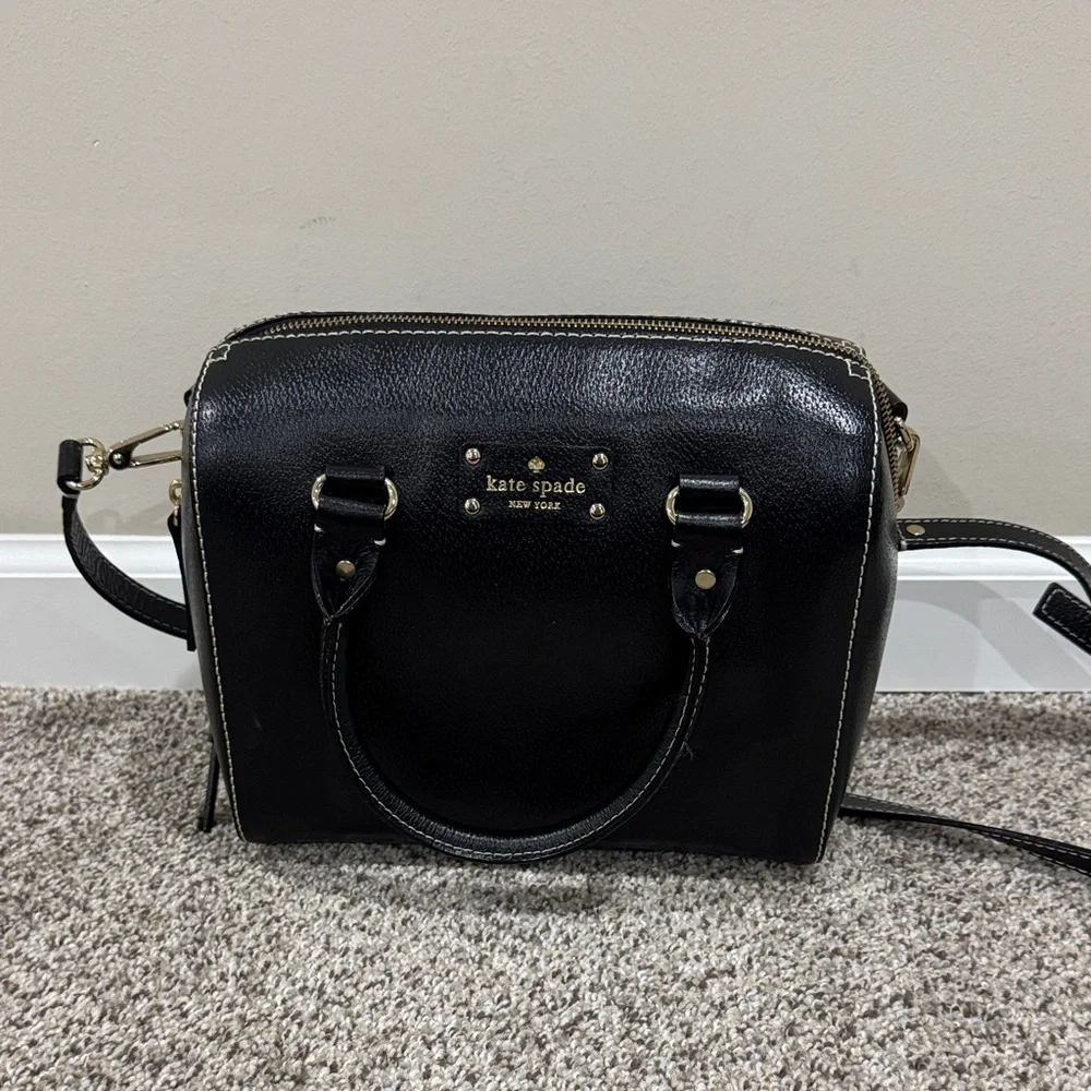 kate spade Black Pebbled Leather Satchel with Gold Hardware